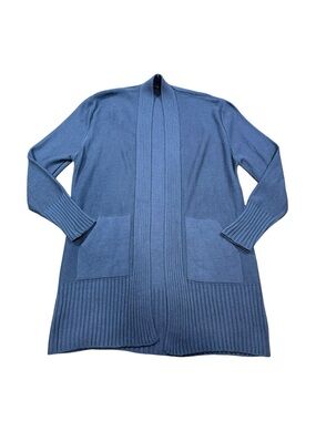 CCK Style Blue Open Front Cozy Minimalist Long Cardigan Sweater Plus Size 3XL